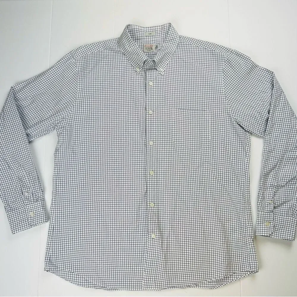 J.Crew Men’s SZ XL Slim Fit Button Down Shirt Classic White Navy Grid Check
